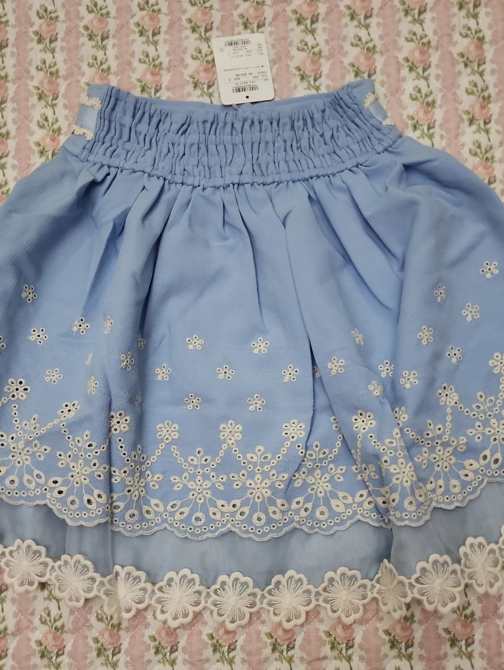 NWT LIZ LISA 🎀 Light Blue Floral Embroidered Lace Trim Bow Skater Skirt